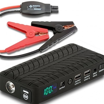 Rugged Geek INTELLIBOOST 600A Portable Jump Starter and Power Supply with LCD Display. USB Laptop Charging. Emergency Auto Jump Pack for Cars, Trucks, SUVs and more. -