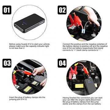 Suaoki K12 8000mAh 300A Peak Jump Starter Power Bank Battery Booster with Built-in Flashlight Perfect for Automotive Truck Motorcycle Boat - 