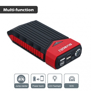 Suaoki T10 12000 mAh 400 Amp Peak Portable Car Jump Starter Battery Booster with USB Power Bank and LED Flashlight for Truck Motorcycle Boat Automotive, Red and Black -