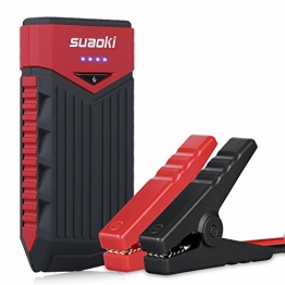 Suaoki T10 12000 mAh 400 Amp Peak Portable Car Jump Starter Battery Booster with USB Power Bank and LED Flashlight for Truck Motorcycle Boat Automotive, Red and Black -