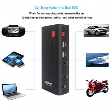 GOOLOO 600A Peak Portable Car Jump Starter Phone Power Bank (Up to 6.5L Gas or 5.0L Diesel Engine) Auto Battery Pack Booster Charger with LED Light - 