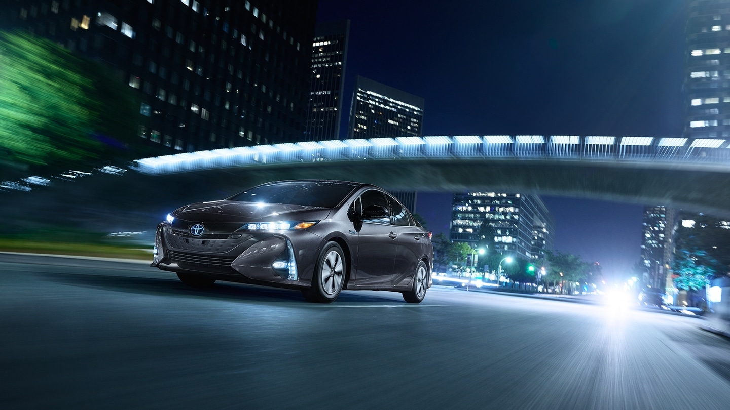 Toyota Prius Prime 2017 on road in night desktop background wallpaper