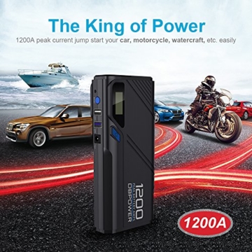 DBPOWER 1200A Peak Portable Car Jump Starter (for 6.5L Gas, 5.2L Diesel Engine and more), Car Battery Booster Pack & Charger, Power Bank Phone Charger with QC3.0 Built-in LED Emergency Flashlight - 2