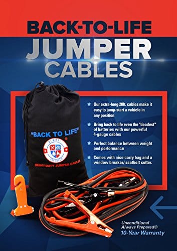 Jumper Cables 4 Gauge Extra Long (20 feet) w/ Carry Bag & Emergency Auto Escape Tool | Quality Battery Booster Cables w/ High Capacity (400 AMP), Tough Insulation and Alligator Clamps for Car, Truck - 3