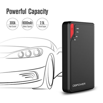 DBPOWER 300A Peak 8000mAh Portable Car Jump Starter (for Gas Engine up to 2.5L) Auto Battery Booster Charger Phone Power Bank Built-in LED Flashlight (Black/Red) - 2