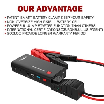 GOOLOO 800A Peak 18000mAh Car Jump Starter (Up to 7.0L Gas or 5.5L Diesel Engine) Quick Charge 3.0 Portable Phone Charger Auto Battery Booster Power Pack, Built-in LED Light - 6