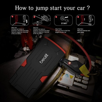 Beatit 800A Peak 18000mAh 12V Portable Car Jump Starter With Smart Jumper Cables (Up to 6.0L Gas or 5.0 Diesel Engines) Auto Battery Booster Power Pack Phone Power Bank With Smart Charging Ports - 6