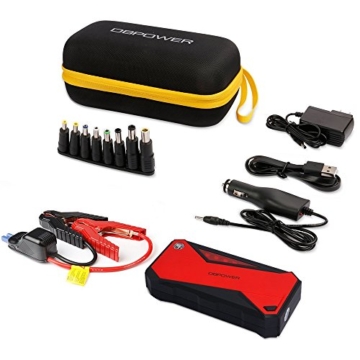 DBPOWER 600A Peak 18000mAh Portable Car Jump Starter (up to 6.5L Gas/ 5.2L Diesel Engine) Power Pack Battery Booster, Power Bank with Smart Charging Port, Compass, LCD Screen & LED Flashlight (Red) - 8