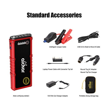 Aickar 1200A Peak 20100mAh Car Jump Starter (All Gas & 6.0L Diesel Engine) Portable Car Battery Jump Starter, Power Bank, Built-in LED Flashlight with Car Jumper Cables Heavy Duty - 7