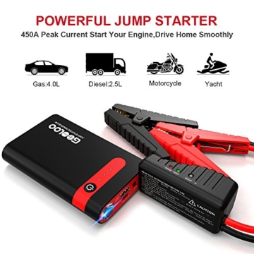 GOOLOO 450A Peak Car Jump Starter 10000mAh Phone Power Bank GP03B Portable Auto Battery Pack Booster Charger with Best LED Flashlight, Black/Red - 2