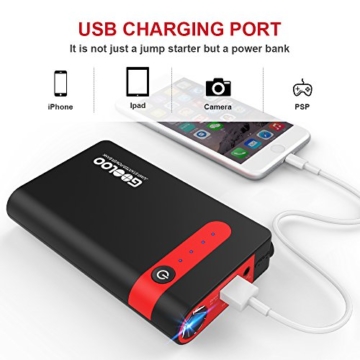 GOOLOO 450A Peak Car Jump Starter 10000mAh Phone Power Bank GP03B Portable Auto Battery Pack Booster Charger with Best LED Flashlight, Black/Red - 3