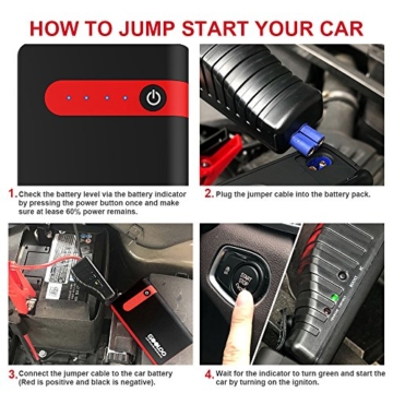 GOOLOO 450A Peak Car Jump Starter 10000mAh Phone Power Bank GP03B Portable Auto Battery Pack Booster Charger with Best LED Flashlight, Black/Red - 7