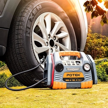 POTEK Car Jump Starter with 150 PSI Tire Inflator/Air compressor,1000 Peak/500 Instant Amps with USB Port to Charge Iphone ,IPad, Kindle - 4