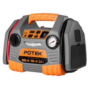 POTEK Car Jump Starter with 150 PSI Tire Inflator/Air compressor,1000 Peak/500 Instant Amps with USB Port to Charge Iphone ,IPad, Kindle - 1