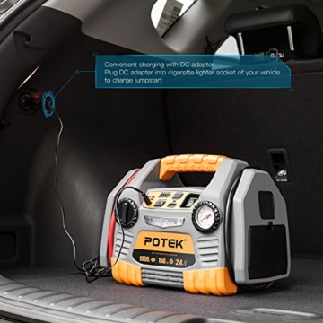 POTEK Car Jump Starter with 150 PSI Tire Inflator/Air compressor,1000 Peak/500 Instant Amps with USB Port to Charge Iphone ,IPad, Kindle - 6