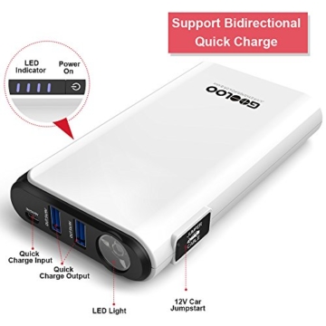 Quick Charge In & Out, GOOLOO 450A Peak Car Jump Starter (Up to 4.5L Gas or 2.5L Diesel Engine) Power Pack 12V Auto Battery Booster Portable Phone Charger, Built-in LED Light, Black/White - 5