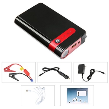 YESURPRISE Car Jump Starter Lithium Ion Phone Charger Portable Power Bank 10000mAh 500A Peak Auto Emergency Battery Booster Jumper Mobile Pack with USB LED Light Smart Cables (Black) - 7
