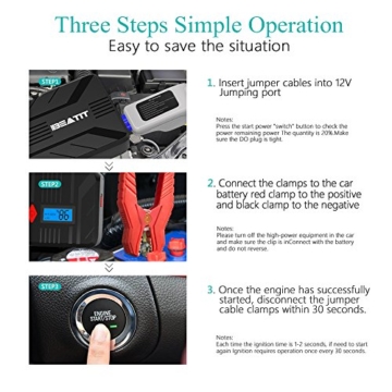 Beatit BT-B7 1200A Peak Portable Car Jump Starter (Auto Battery Booster Pack Phone Charger with Dual USB Port Power Bank) - 6