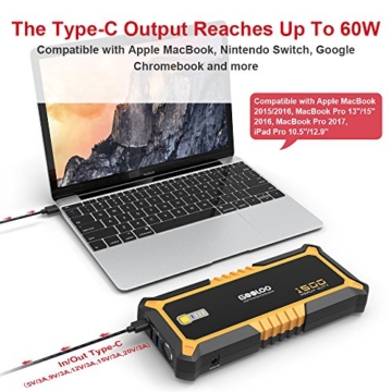 GOOLOO [PD 60W for MacBook] 1500A Peak SuperSafe Car Jump Starter Quick Charge 3.0 Auto Battery Booster Power Pack, Power Delivery 60W USB Type-C Portable Phone Charger with Dual USB Ports - 4