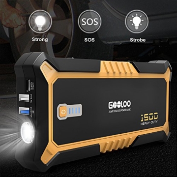 GOOLOO [PD 60W for MacBook] 1500A Peak SuperSafe Car Jump Starter Quick Charge 3.0 Auto Battery Booster Power Pack, Power Delivery 60W USB Type-C Portable Phone Charger with Dual USB Ports - 6