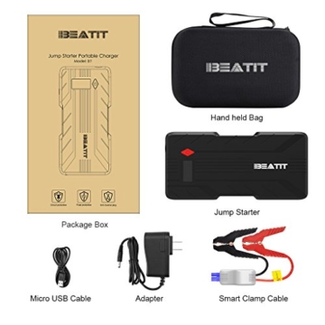 BEATIT 1200A Peak Jump Starter Car Battery Booster (Up to 7.2L Gas or 6.0L Diesel Engines) 12V Auto Battery Booster Phone Charger Power Pack with Smart Jumper Cables - 7