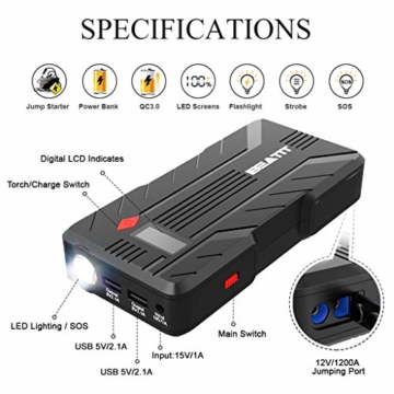 Beatit B7 Pro 1200A Peak Jump Starter Car Battery Booster - 3