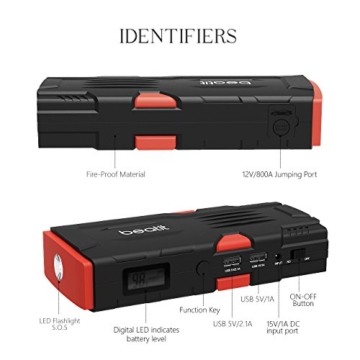 Beatit D11 800A Peak 18000mAh 12V Portable Car Jump Starter (up to 7.5L Gas Or 5.5L Diesel) with Smart Jumper Cables Auto Battery Booster Power Pack - 3