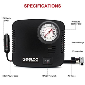 GOOLOO Portable Auto Air Compressor Pump 300PSI, Premium Tire Inflator Electric DC 12V for Car, Truck, Bicycle or Basketballs, Air Bed Mattress and Other Inflatables - 2