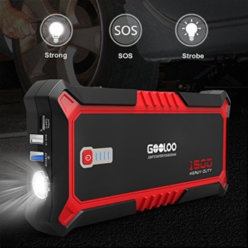 GOOLOO [Quick Charge 3.0 & Type-C] 1500A Peak SuperSafe Car Jump Starter PD 15W Auto Battery Booster Power Pack Portable Phone Charger with Dual USB, Built-in LED Light and Smart Protect - 4