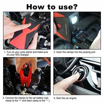 DBPOWER 1200A Portable Car Jump Starter Auto Battery Booster Pack with Dual USB Outputs, Type-C Port, and LED Flashlight - 7