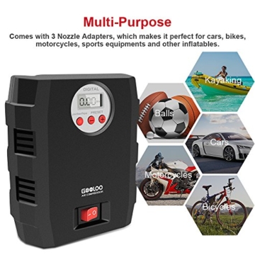 Digital Tire Inflator, GOOLOO 12V DC Air Compressor, Portable Auto Electric 150 PSI Tyre Pump with Tire Pressure Monitor and Preset for Car, Bicycle, Motorcycles, Sport Balls and Other Inflatables - 3