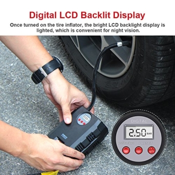 Digital Tire Inflator, GOOLOO 12V DC Air Compressor, Portable Auto Electric 150 PSI Tyre Pump with Tire Pressure Monitor and Preset for Car, Bicycle, Motorcycles, Sport Balls and Other Inflatables - 7