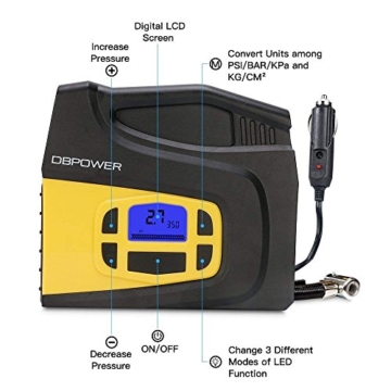 DBPOWER Portable 12V DC Tire Inflator, Digital LCD Display Air Compressor Pump for Cars, Bicycles and Balls with 3 Modes Function LED Lighting - 2