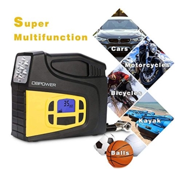 DBPOWER Portable 12V DC Tire Inflator, Digital LCD Display Air Compressor Pump for Cars, Bicycles and Balls with 3 Modes Function LED Lighting - 4