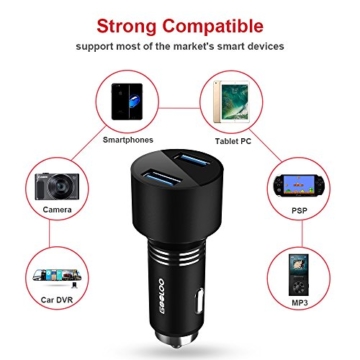 Rapid Car Charger, GOOLOO Quick Charge 3.0 3A 36W Metal Car Adapter with Dual USB Ports fit iPhone X / 8/7/ 6S / Plus, iPad Pro/Air 2 / Mini, Samsung Galaxy S8 / S7 / Edge and More - Black - 4