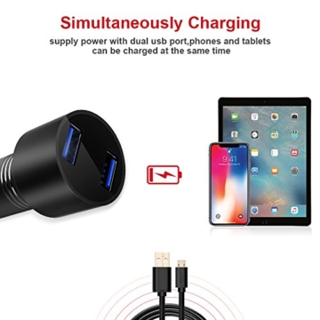 Rapid Car Charger, GOOLOO Quick Charge 3.0 3A 36W Metal Car Adapter with Dual USB Ports fit iPhone X / 8/7/ 6S / Plus, iPad Pro/Air 2 / Mini, Samsung Galaxy S8 / S7 / Edge and More - Black - 5