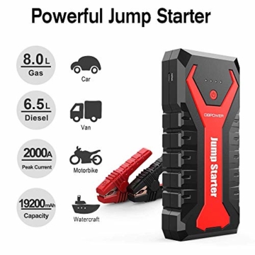 DBPOWER 2000A 19200mAh Portable Car Jump Starter Auto Battery Booster Pack with Dual USB Outputs, Type-C Port, and LED Flashlight - 2