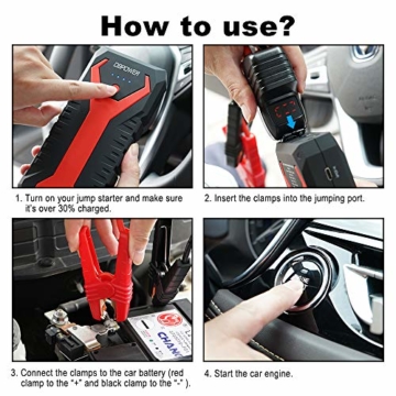 DBPOWER 2000A 19200mAh Portable Car Jump Starter Auto Battery Booster Pack with Dual USB Outputs, Type-C Port, and LED Flashlight - 7