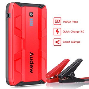 Audew 1000A Peak Car Jump Starter (Up to 8.0L Gas or 5.0L Diesel Engine) Portable Jump Pack, Auto Battery Booster, 12V Car Jumper with Dual USB Ports and Flashlight - 1