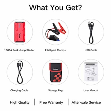 Audew 1000A Peak Car Jump Starter (Up to 8.0L Gas or 5.0L Diesel Engine) Portable Jump Pack, Auto Battery Booster, 12V Car Jumper with Dual USB Ports and Flashlight - 8