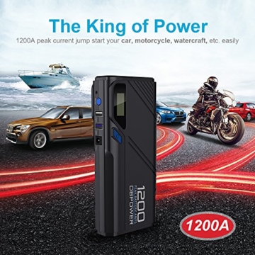 DBPOWER 1200A Peak Output Portable Car Jump Starter (for 6.5L gas/5.2L diesel engines), Battery Booster Power Pack, QC 3.0 Power Pack Phone Charger with Built-in LED Emergency Flashlight - 2