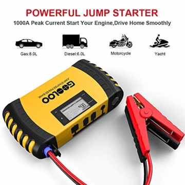 GOOLOO Upgraded Car Jump Starter, 1000A Peak 20800mAh with USB Quick Charge (Up to 8.0L Gas, 6.0L Diesel Engine) SuperSafe Auto Battery Booster Portable Charger Power Pack Built-in Smart Protection - 2