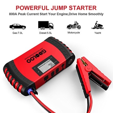 GOOLOO Upgraded Car Jump Starter, 800A Peak 18000mAh with USB Quick Charge (Up to 7.0L Gas or 5.5L Diesel Engine) SuperSafe 12V Auto Battery Booster Portable Power Pack Built-in Smart Protection - 2
