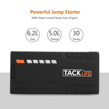 TACKLIFE T6 Car Jump Starter - 600A Peak 16500mAh, 12V Auto Battery Jumper with Quick-charge, Booster (up to 6.2l gas, 5.0l diesel), Portable Power Pack for Cars, Truck, SUV, UL Certified - 3