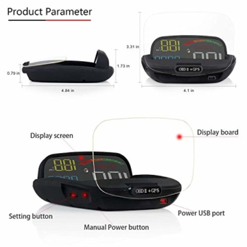 LEMSIR C800 Head Up Display HUD Universal Car Windshield Display Multi-Color Screen Projector Vehicle Speed,RPM Alarm, Over Speed Alarm,Time,Etc,OBD2 + GPS Dual System 100% Universal - 7