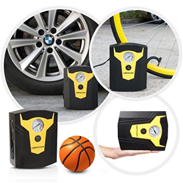 DBPOWER 12V DC Portable Electric Auto Air Compressor Pump to 150 PSI, Tire Inflator with Gauge, 3 High-air Flow Nozzles & Adaptors for Cars, Bicycles and Basketballs (Black and Yellow) - 5