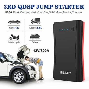BEATIT B10PLUS QDSP 800Amps 12V Portable Car Lithium Jump Starter (up to 7.2L Gas or 5.5L Diesel Engine) Battery Booster Phone Charger Power Pack with Hard EVA Carry case - 2