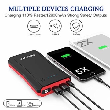 BEATIT B10PLUS QDSP 800Amps 12V Portable Car Lithium Jump Starter (up to 7.2L Gas or 5.5L Diesel Engine) Battery Booster Phone Charger Power Pack with Hard EVA Carry case - 3