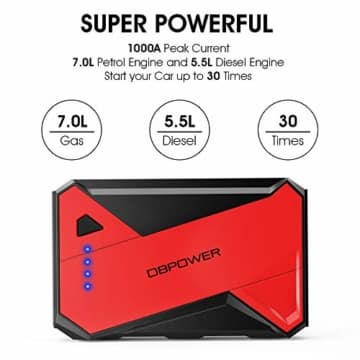 DBPOWER 1000A Portable Car Jump Starter (up to 7.0L Petrol, 5.5L Diesel Engine) Battery Booster and Phone Charger with LED Flashlight - 2