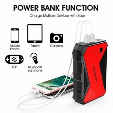 DBPOWER 1000A Portable Car Jump Starter (up to 7.0L Petrol, 5.5L Diesel Engine) Battery Booster and Phone Charger with LED Flashlight - 5